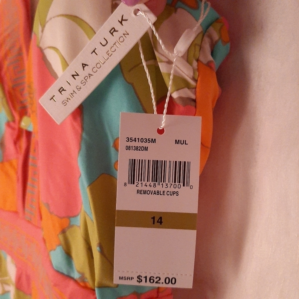 TRINA TURK Playa De Flor Plunge One Piece Swimsuit Sz 14 - NWT - Picture 7 of 7